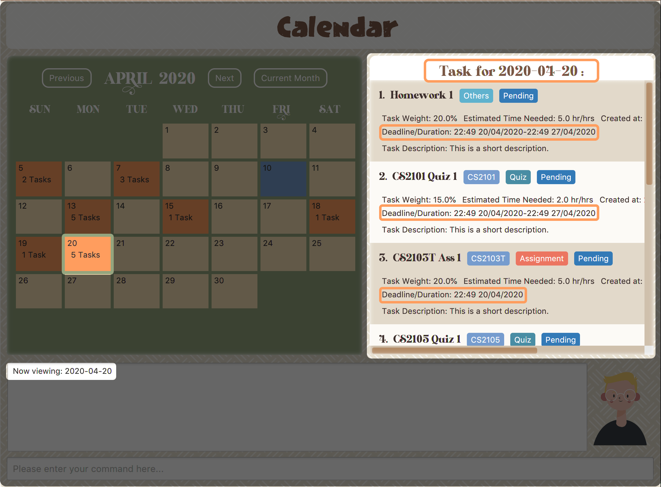 calendar after CLI